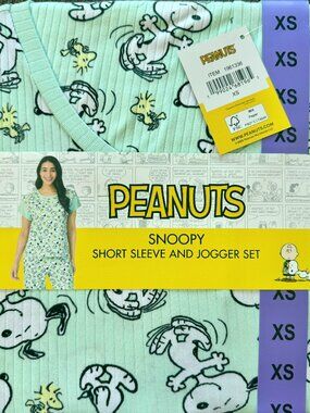 Snoopy Pajama Set Womens Size XS Peanuts Green Lounge Sleepwear NWT